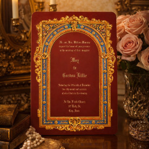 Convite Casamento em Quadro Arqueado da Era Vitoriana de 1