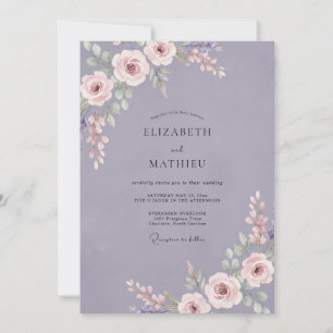 Convite Casamento em Ranúnculo de Eucalipto Mauve Vintage 