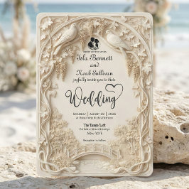 Convite Casamento em Relevo Cremoso Talhado com Relevo Fal