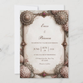 Convite Casamento em Rosa Dourado e Joia Magenta