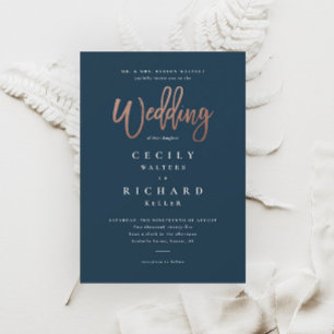Convite Casamento em Rose Gold com Letra Moderna