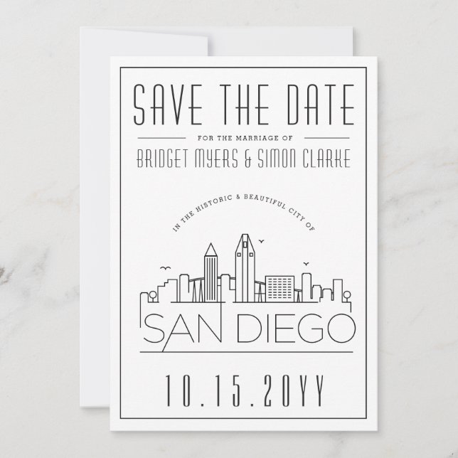 Convite Casamento em San Diego | Silhueta Estilizada do Ho (Frente)