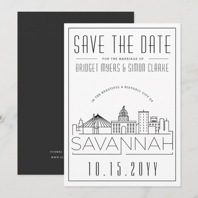 Convite Casamento em Savannah | Linha do horizonte estiliz (Frente/Verso)