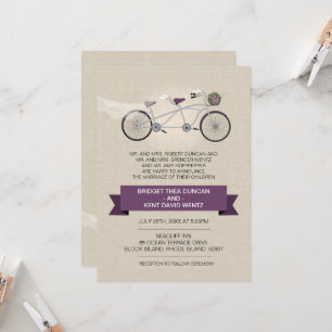 Convite Casamento em tandem da bicicleta da ameixa de