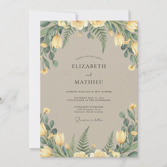 Convite Casamento em Taupe e Folhas de Manteiga (Frente)