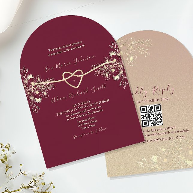 Convite Casamento em Toile Francês Dourado e Burgundy (Criador carregado)
