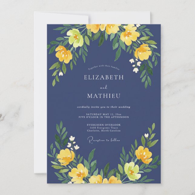 Convite Casamento em Tons de Girassol Amarelo e Eucalipto  (Frente)