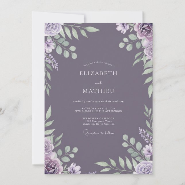 Convite Casamento Em Tons de Lavanda Desbotada (Frente)