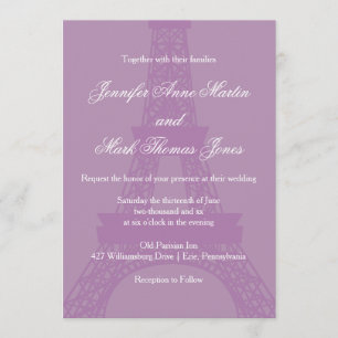 Convite Casamento em Torre Eiffel de Paris Lavanda e Púrpu