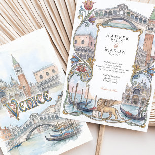 Convite Casamento em Veneza Itália Aquarela