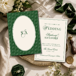Convite Casamento em Verde Esmeralda Clássico Monograma Ol