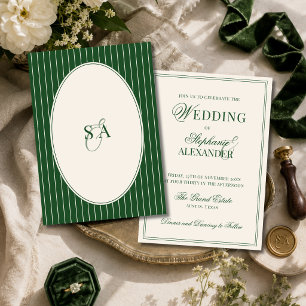 Convite Casamento em Verde Esmeralda Clássico Monograma Ol