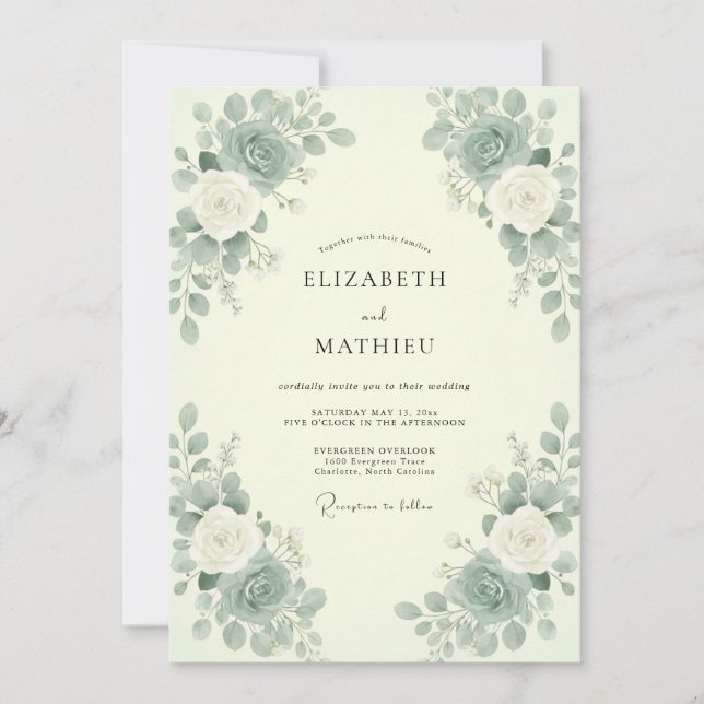 Convite Casamento em Verde Menta Celadon Eucalipto (Frente)