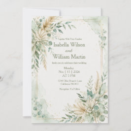 Convite Casamento em Verde-Mint Boho com Aquarela