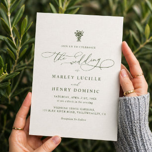 Convite Casamento em Verde Oliva Minimalista Boho em Letra