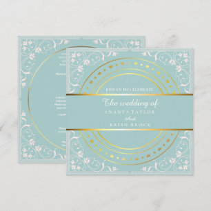 Convite Casamento em Verde Pastel e Dourado 