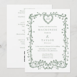 Convite Casamento em Verde Sage Elegante Moldura Francesa 