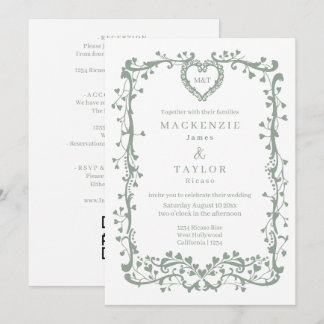 Convite Casamento em Verde Sage Elegante Moldura Francesa