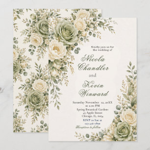 Convite Casamento em Verde Salvia e Creme