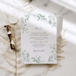 Convite Casamento em Verde Salvia Vintage Elegante Redemoi