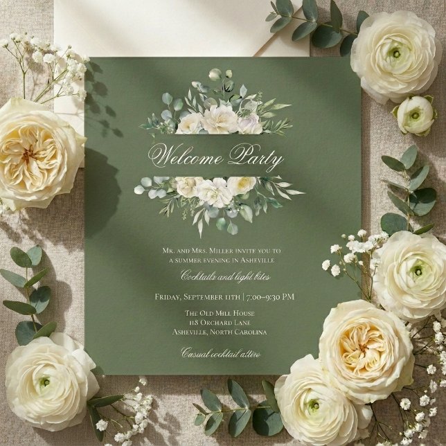 Convite Casamento em Vinhedo com Aquarela de Rosa Branca (Criador carregado)