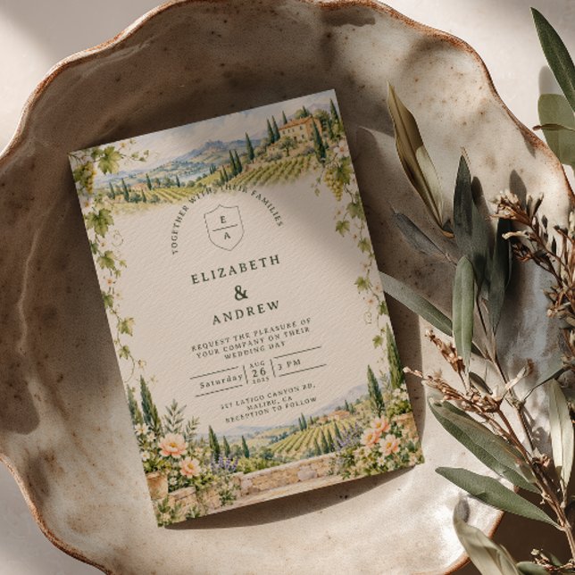 Convite Casamento em Vinhedo Toscano Flores da Primavera (Criador carregado)