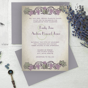 Convite Casamento em Vinhedos Art Nouveau Vintage