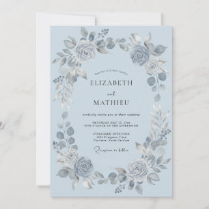 Convite Casamento embaçado de inverno em azul poeirento
