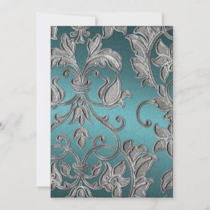 Convite Casamento Embossed Look Damask Teal