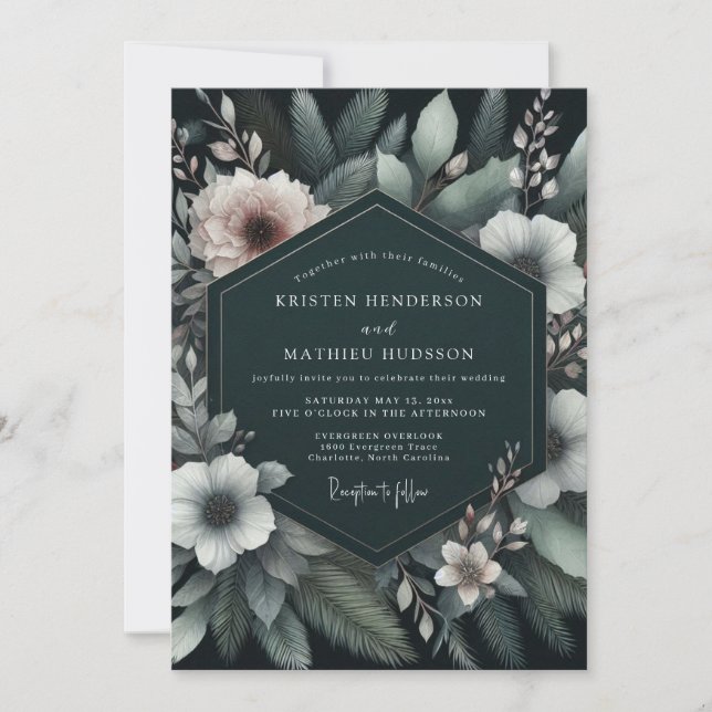Convite Casamento Emerald Blush Moody Flora (Frente)