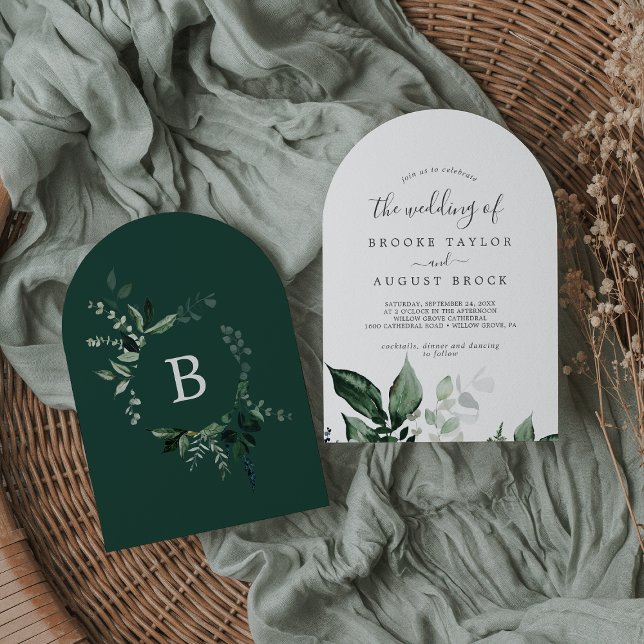Convite Casamento Emerald Greenery Elegante Modern Boho Ar (Emerald Greenery Elegant Modern Boho Arch Wedding Invitation)