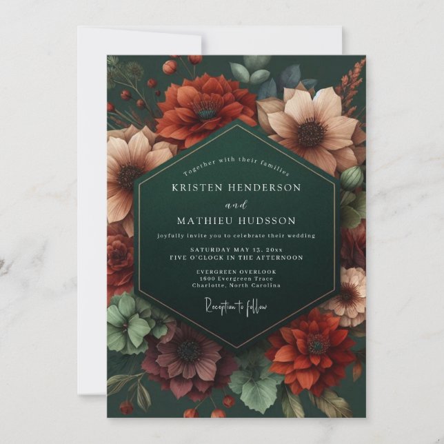 Convite Casamento Emerald Opulent Bloom (Frente)
