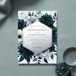 Convite Casamento Encantado Botânico Verde-água