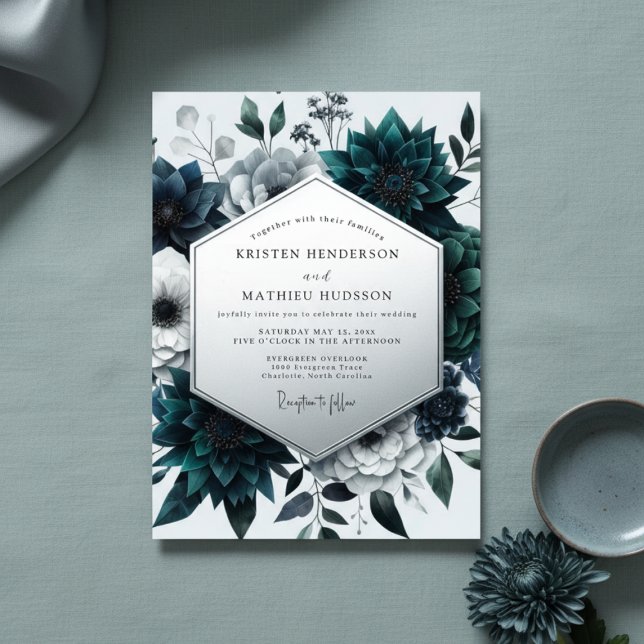 Convite Casamento Encantado Botânico Verde-água (Criador carregado)