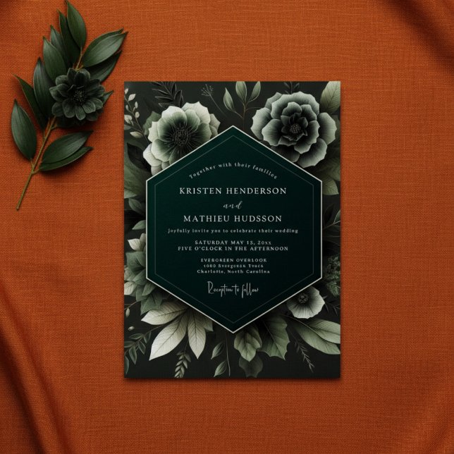 Convite Casamento Encantado com Botânica Azul-Esverdeada I (Criador carregado)