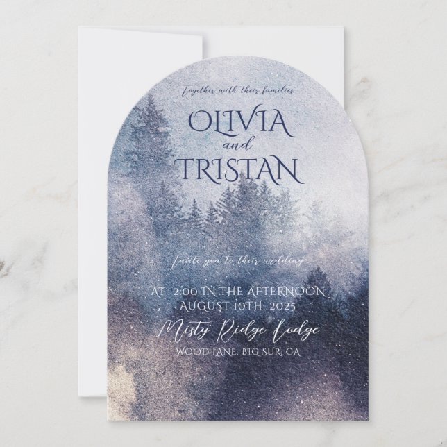 Convite Casamento Encantado Com Pinheiros Da Floresta Russ (Frente)