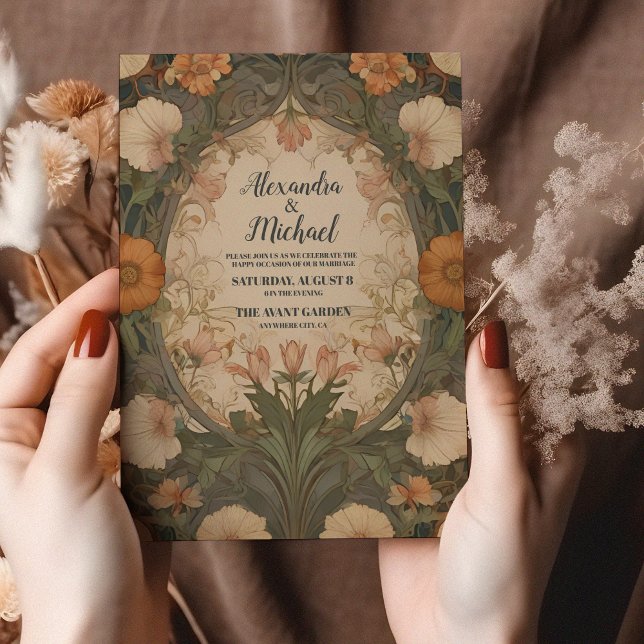 Convite Casamento Encantado de Arte Nouveau (Criador carregado)