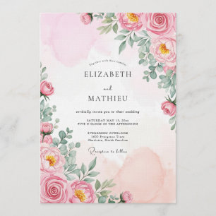 Convite Casamento Encantado de Rosa Empoeirada Floral