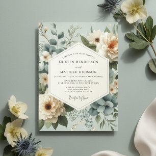 Convite Casamento Encantado em Azul Pálido Floral