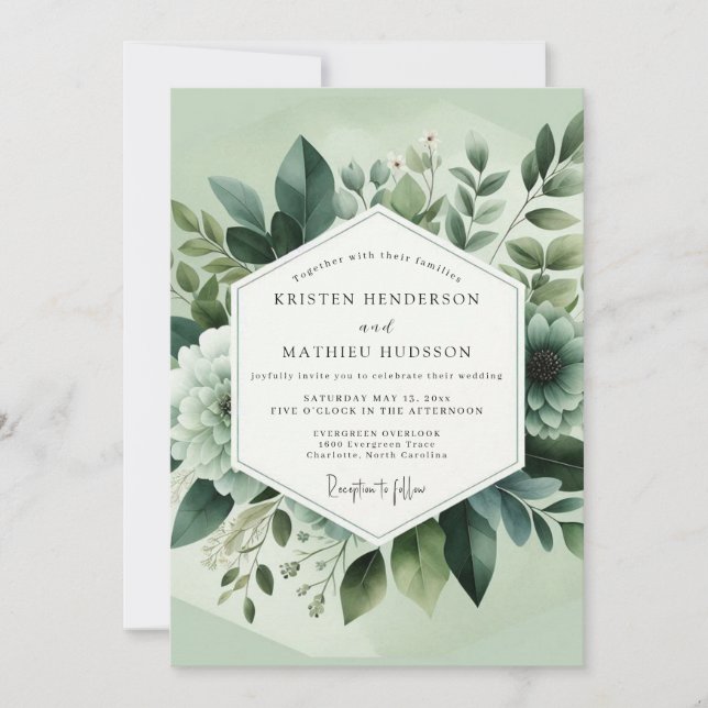 Convite Casamento Encantado em Verde Salvia (Frente)