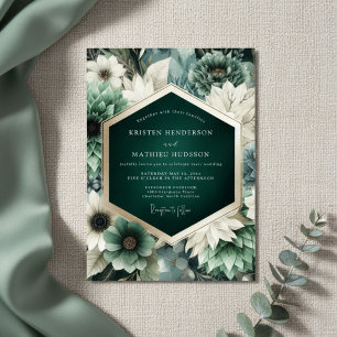 Convite Casamento Encantado Floral Azul- Verde Sombrio