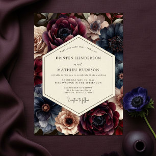 Convite Casamento Encantado Floral Borgonha
