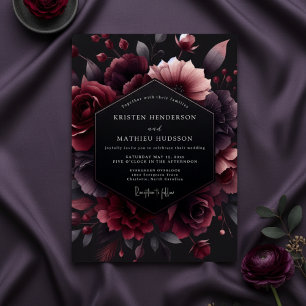 Convite Casamento Encantado Floral Borgonha Mal-humorado