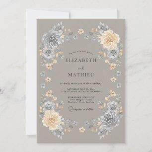 Convite Casamento Encantado Floral Cinza