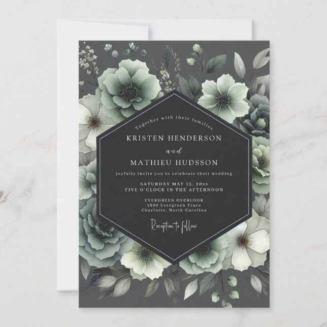 Convite Casamento Encantado Floral Salvia (Frente)
