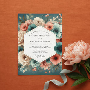 Convite Casamento Encantado Romance Rosa Verde-água