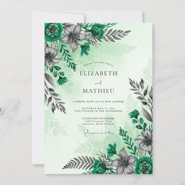 Convite Casamento Encantador de Floresta Esmeralda Verde (Frente)