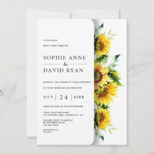 Convite Casamento Encantador de Girassóis em Aquarela