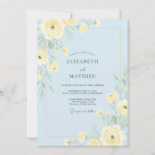 Convite Casamento Encantador de Primavera Azul Pálido
