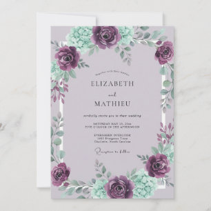 Convite Casamento Encantador de Primavera com Ameixa e Hor